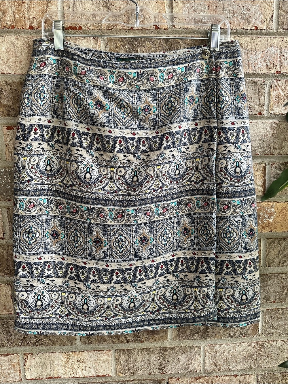 Vtg Hunt Club wrap A line Mini Skirt with boho medallion print Size 16 (large)